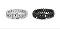 STAINLESS STEEL SILVER AND BLACK SKULL BRACELET